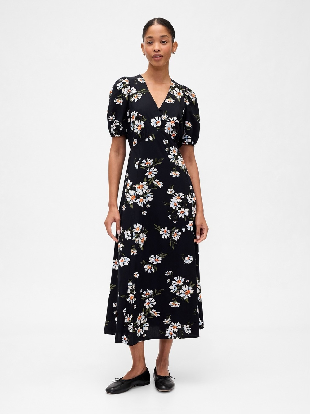 Gap Puff Sleeve V-neck Maxi Floral Dress Small Petite